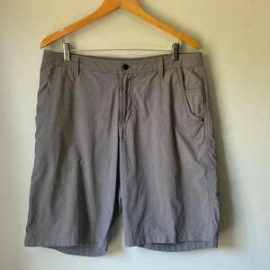 Lululemon Hardcore Shorts Mens Flat Front Chino Gray Black Grid Print size 36!